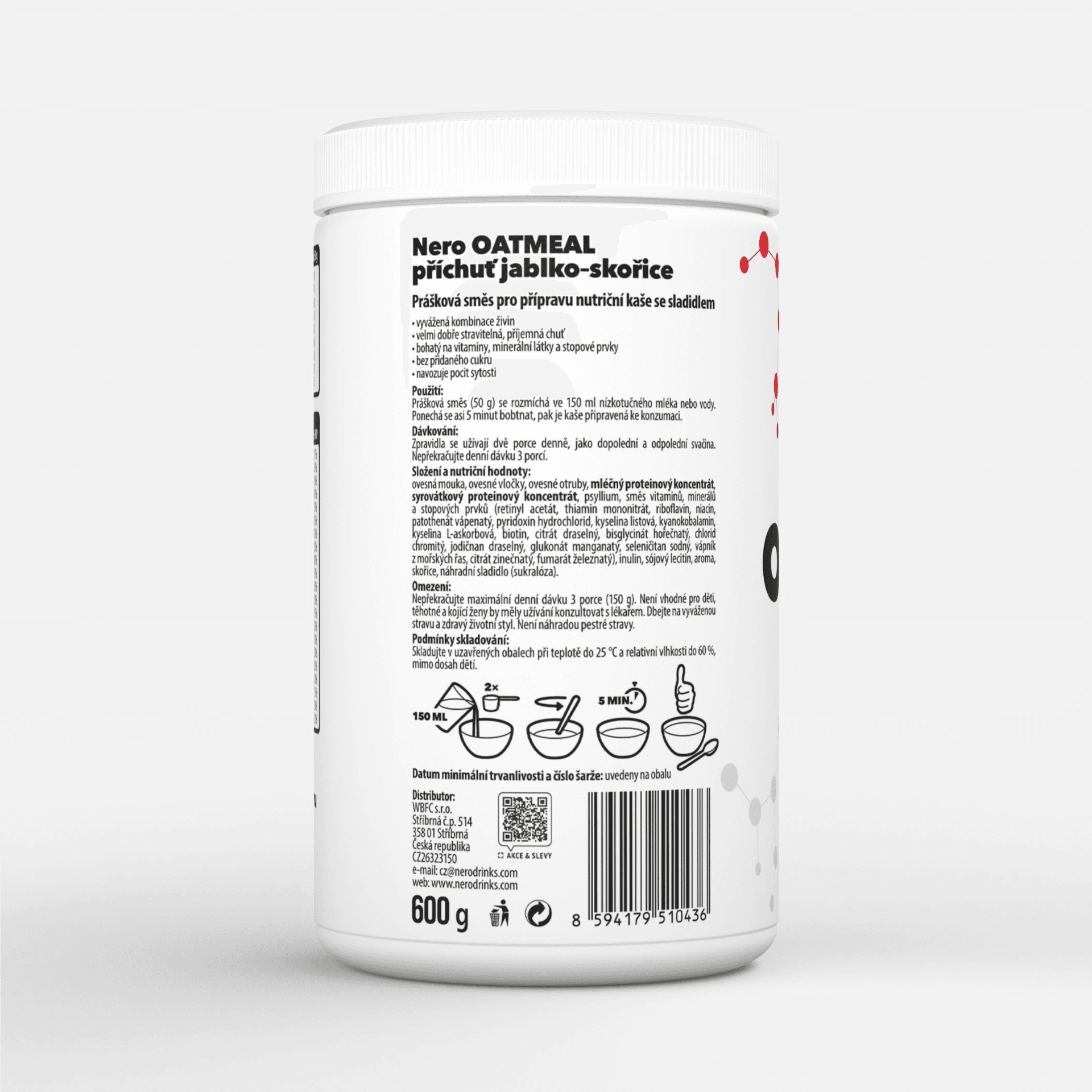 Proteinová instantní ovesná kaše Nero, Jablko & Skořice, 600g, 12 porcí - náhled 4