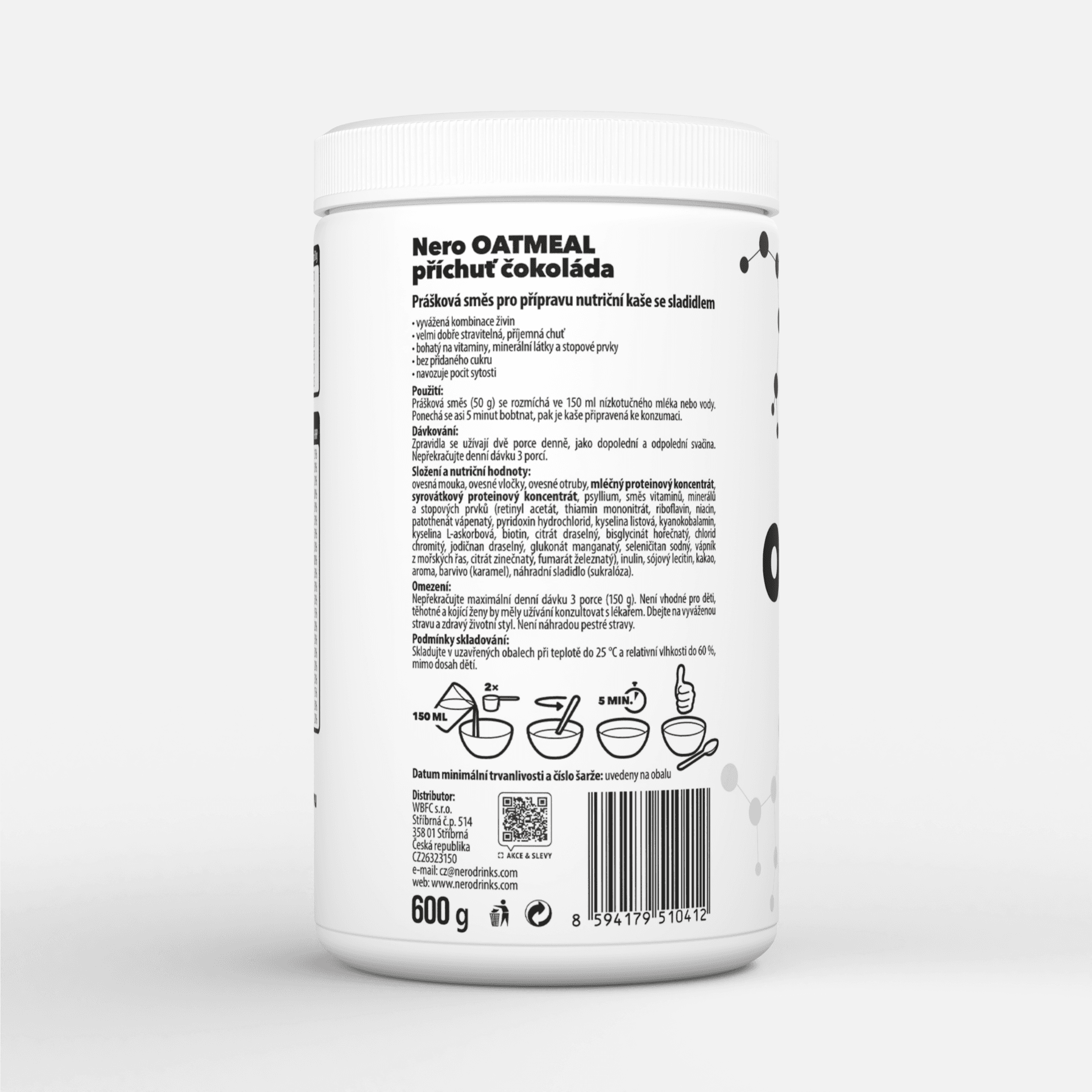 Proteinová instantní ovesná kaše Nero, Čokoláda, 600g, 12 porcí - náhled 4