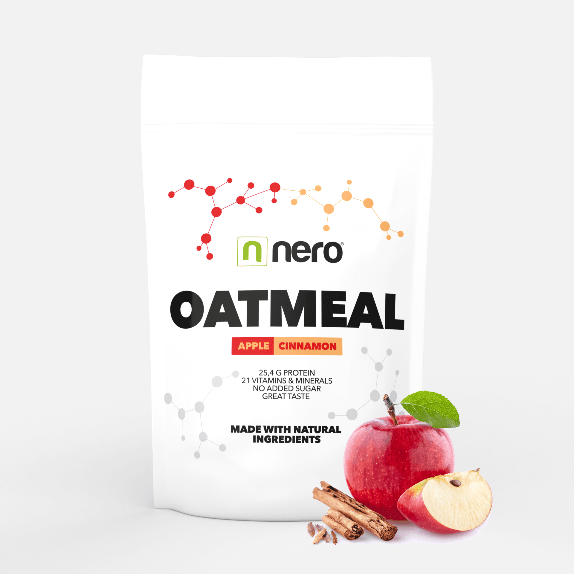 Proteinová instantní ovesná kaše Nero, Jablko & Skořice, 1kg, 20 porcí