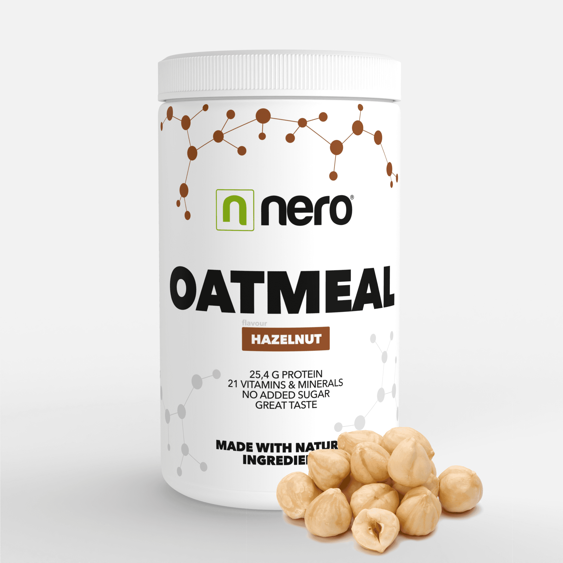 Proteinová instantní ovesná kaše Nero, Lískový oříšek, 600g, 12 porcí