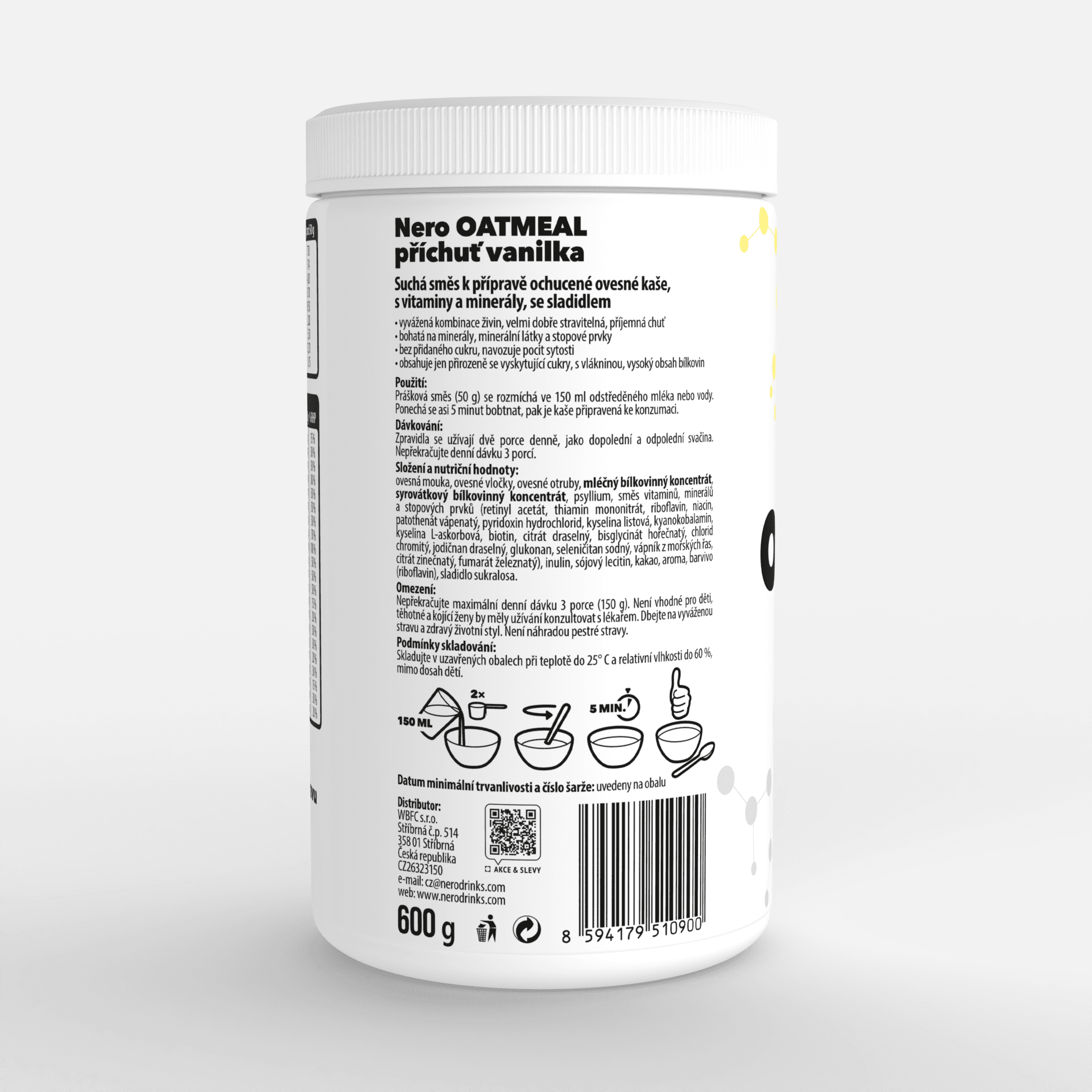 Proteinová instantní ovesná kaše Nero, Vanilka, 600g, 12 porcí - náhled 3