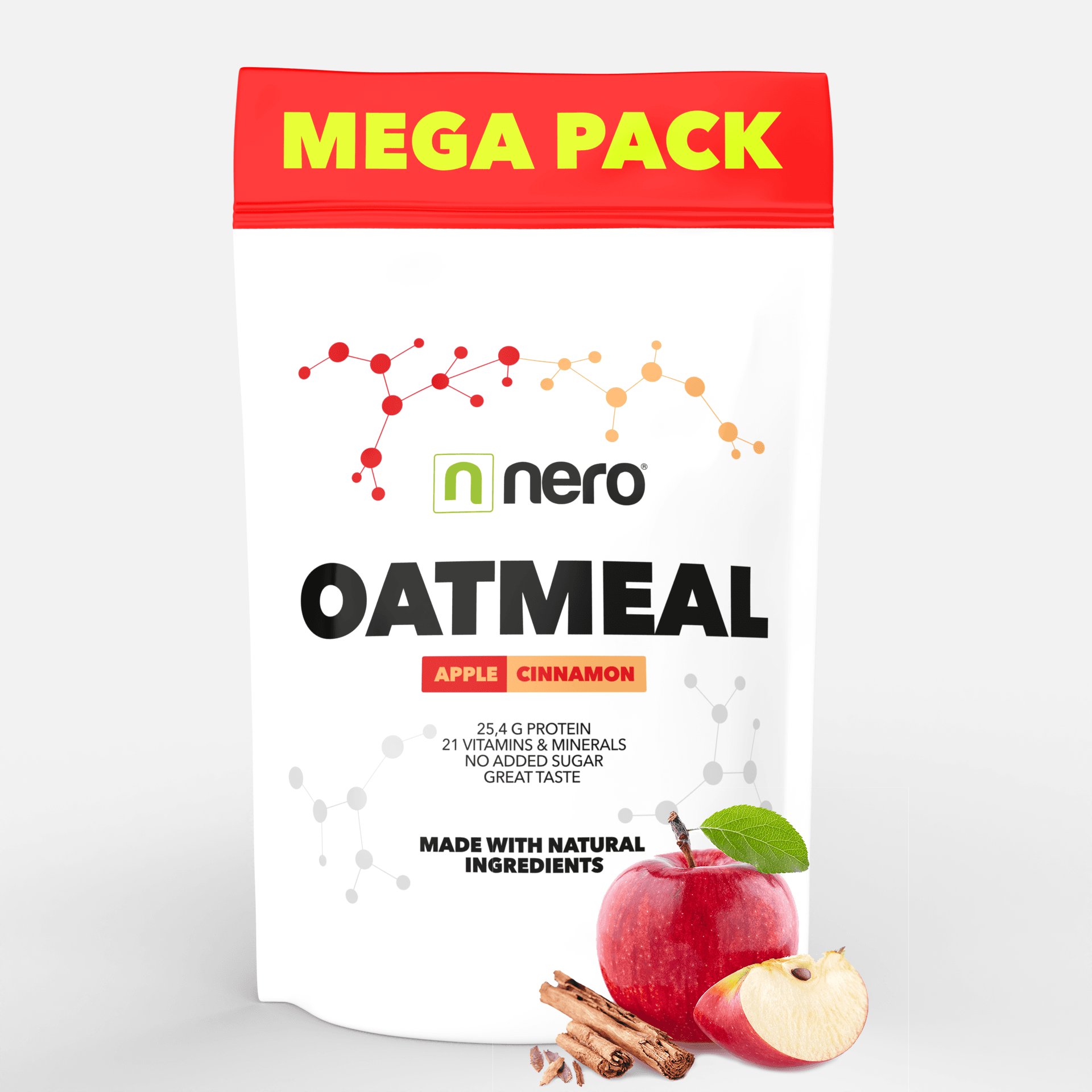 Proteinová instantní ovesná kaše Nero, Jablko & Skořice, 2,25kg, 45 porcí