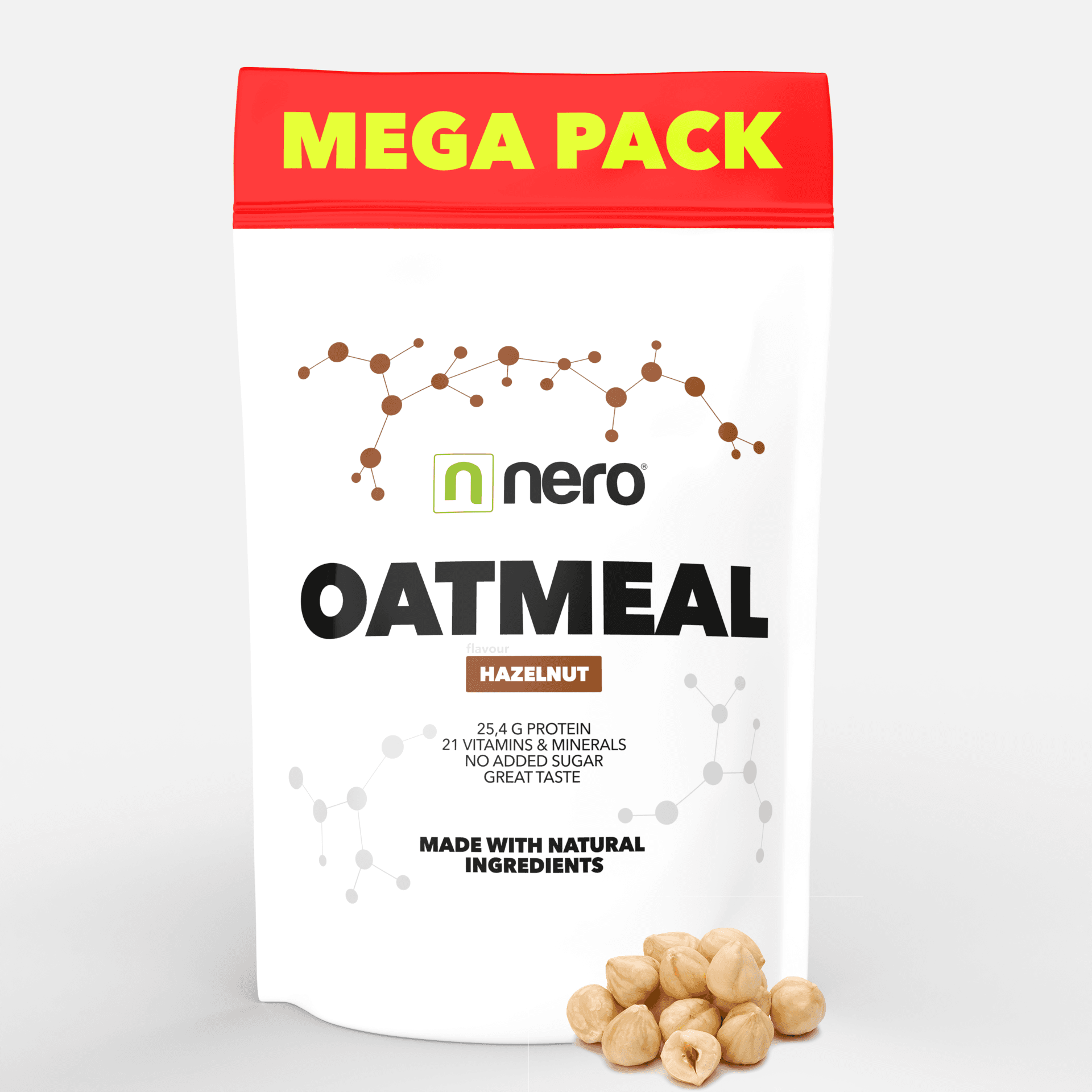 Proteinová instantní ovesná kaše Nero, Lískový oříšek, 2,25kg, 45 porcí